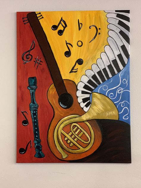 Paintings Related To Music, Musical Instruments Art Drawing, Music Theme Art, Music Drawings Creative, Music Painting Ideas On Canvas, Music Painting Ideas Easy, Music Instrument Painting, Musical Instrument Drawing, Musical Paintings