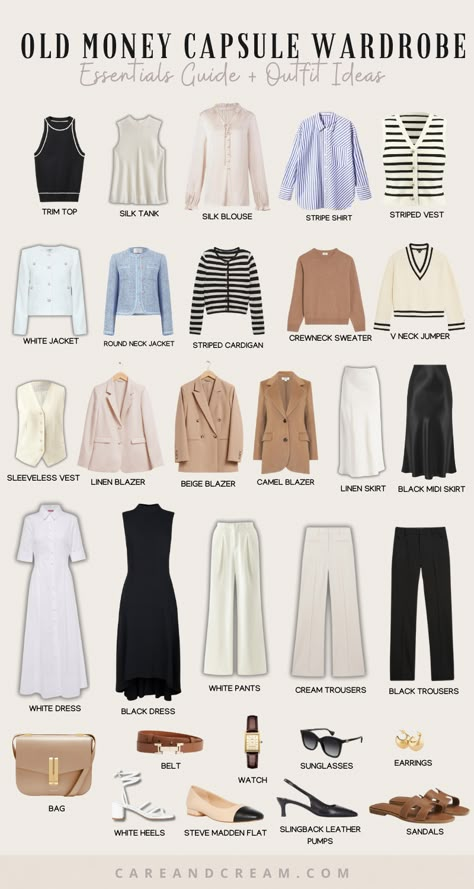 Looking to create an old money capsule wardrobe? Our essentials guide has you covered! Learn how to look old money and achieve the timeless old money aesthetic. This guide also includes old money outfit ideas. Plus: quiet luxury capsule wardrobe, old money wardrobe essentials women, old money aesthetic women, old money aesthetic outfits, timeless capsule wardrobe, old money closet essentials. Preppy Feminine Outfits, Melting Lady Style Outfits, What To Wear First Day Of New Job, Work Luncheon Outfit, Modest Minimalist Outfits, Nancy Meyers Aesthetic Outfits, Old Money Outfits Dress To Impress, Graduation Outfit Ideas For Guest, May Outfits