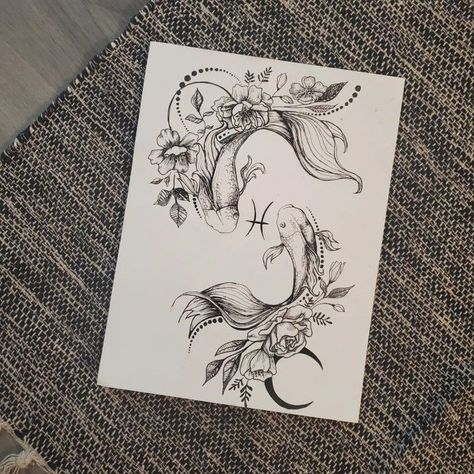 ♓ Pisces Tattoo Koi Fish floral Remi Tattoo, Pisces Fish Tattoos, Tattoo Koi Fish, Coy Fish Tattoos, Tattoo Koi, Pisces Tattoo, Coy Fish, Animal Tattoo Ideas, Thanksgiving Books