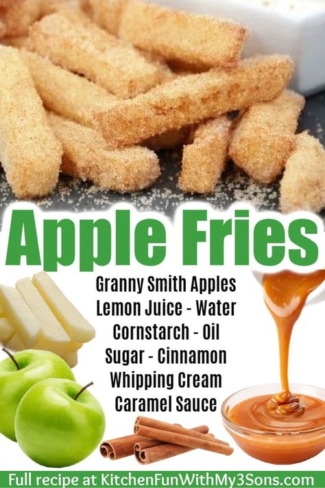 Oven Apple Fries, Apple French Fries, Apple Fries, Apple Sweets, Easy Apple Treats For Kids, Apple Pie Fries Recipe, Apple Pie Fries, Recipe For Fried Apples, Fries Apples Recipe