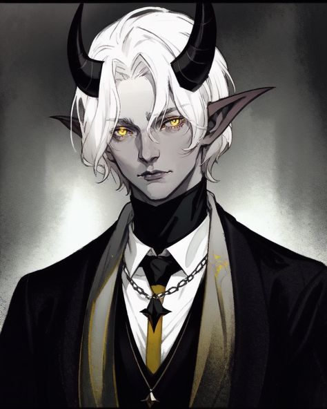 Fancy Tiefling Male, Masked Tiefling, Grey Tiefling Male, Mephistopheles Tiefling, Tiefling Male Art, Tiefling Male Character Concept, Male Tiefling Art, Tiefling Character Design Male, White Tiefling