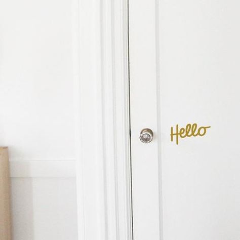 Hello Door Decal, Decals Wallpaper, Modern Front Door, Mirror Decal, Door Decals, Handwritten Script Font, Playroom Ideas, Cool Mirrors, Care Packages