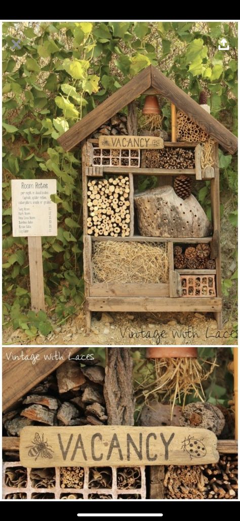 Bee Hotel, Bug Hotel, Insect Hotel, Garden Decor Ideas, Vintage Garden Decor, Bee Garden, Garden Deco, Wildlife Gardening, School Garden