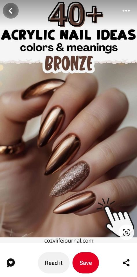 Bronze Nails Designs, Copper Nails Designs, Burgundy Acrylic Nails, Bronze Nails, Copper Nails, Brown Nails Design, Hair Pick, Elegant Nail Art, Fall Acrylic Nails