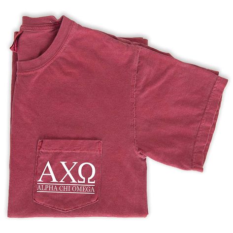 Alpha Chi Omega Shirts, Go Greek, Alpha Gamma Delta, Pocket Tee Shirts, Kappa Alpha Theta, Alpha Sigma Alpha, Block Letters, Alpha Chi Omega, Delta Gamma