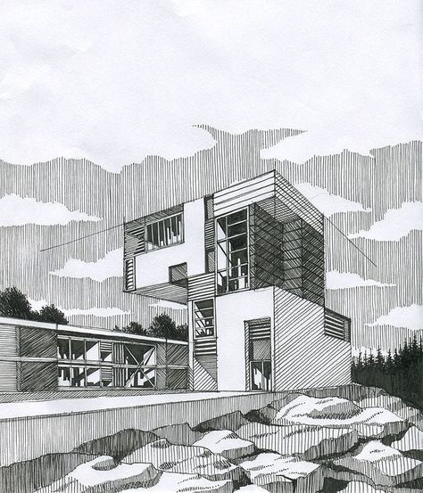 Amazing sketch by Pawel Baron Tag your friends and discuss ⤵ Tag #architecturefactor to share your works Make sure to follow us… Perspective Sketch, Architecture Drawing Sketchbooks, Perspective Drawing Architecture, Architecture Sketchbook, Interior Design Sketches, House Sketch, Architecture Design Sketch, Architecture Graphics, Architecture Concept Drawings