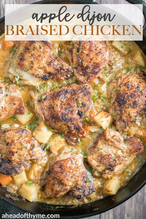 Dutch Oven Chicken Thighs, Chicken Thighs With Potatoes, Dutch Oven Chicken, Braised Chicken Thighs, Thighs Chicken, Fall Dinner Recipes, Braised Chicken, Thigh Recipes, Fall Dinner