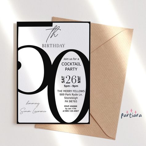 "Mens 50th Invitation Birthday Dinner Party Invite Printable All Black and White Minimalist Black Tie Cocktails Flyer Editable Download P853 NOTE - THE BLACK '50'AGE HEADER IS NOT EDITABLE ★★ MATCHING ITEMS ★★ For all co-ordinating items, please take a look here: https://www.etsy.com/uk/shop/partiara?ref=seller-platform-mcnav&search_query=P853 TRY OUT THE FREE DEMO BEFORE YOU BUY! Copy and paste the URL into your browser to demo: https://www.corjl.com/d/AFL2D Create your personalized party... 50 Birthday Invitations For Men, Dinner Party Invite, 50th Birthday Invitation, Invitation Poster, 50th Birthday Party Invitations, Love Website, Fifty Birthday, Birthday Dinner Party, Black And White Minimalist