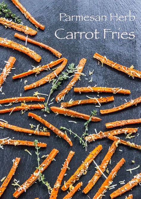 Parmesan Herb Carrot Fries Herb Carrots, Carrots Fries, Baked French Fries, French Fries At Home, Fries At Home, Carrot Fries, Healthy Baked, Veggie Side Dishes, Side Recipes