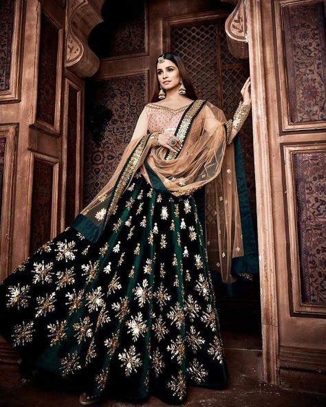 Fierce Instagram Creators, Who Created Awestruck Wedding Looks Found Bold And Beautiful! | Weddingplz Velvet Lehenga Sabyasachi, Velvet Chaniya Choli, Lehenga Sabyasachi, Green Velvet Skirt, Embroidery With Sequins, Papa Don't Preach, Walima Dress, Cutwork Blouse, Velvet Lehenga