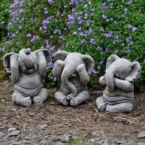 Garden Ornaments by Onefold 3 Piece Wise Elephant Stone Garden Statue Set | Wayfair.co.uk Japanese Garden Plants, Stone Garden Statues, Elephant Planters, Elephant Ornament, Stone Garden, Elephant Statue, Animal Sculpture, Garden Ornament, Garden Statue