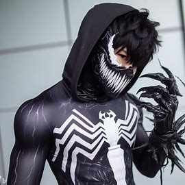 a anime male with venom costume on and with mask - Image Creator from Microsoft Bing Venom Fancy Dress, Venom Cosplay Female, Venom Halloween Costume, Black Horned Masks And Prosthetics For Cosplay, Mashup Cosplay, Venom Suit, Venom Mask, Venom Cosplay, Demon Cosplay