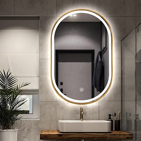 Lights Around Bathroom Mirror, Round Bathroom Mirrors, Bathroom Mirror Ideas Modern, Modern Bathroom Mirror Ideas, Magical Bathroom, Unique Bathroom Mirrors, Oval Bathroom Mirror, Mirror Design Ideas, Modern Bathroom Mirror