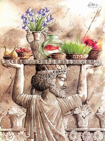 Haft-Seen | SHIVA'S CREATIONS|LIVING CANVAS DESIGNS: Symbolism behind Norooz: The Persian New Year... Norooz Card, Norooz Design, Iranian New Year, Haft Seen, Persian New Year, Persian Art Painting, Ancient Persia, Ancient Persian, Persian Culture