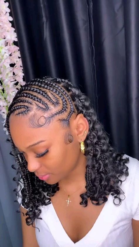 #braidhairstyle #braid #braider #braidstyles #braidedhair #braidsbyme #braidwigs #braided #braiding #braidupdo #braidmaids #braiddesigns #braidstylist #braidedupdo #braidedbun #braidart #braidouts #braiders #trenzas #braidqueen #braidsmaid #braidbar #braide #braidmaster #hairstyle #braidideas #braidinspiration #braidcreativity #braidseason #braidedup Cornrow Braids Ideas For Black Women, Short Side Braid Hairstyles, Creative Braided Hairstyles For Black Women, Cornrows Braids Side Part, Quick Cute Braids For Black Women, One Sided Braided Hairstyles, Half Up Half Down Braiding Hairstyles, Hairstyles For Bob Braids, Curly Weave Styles For Black Women