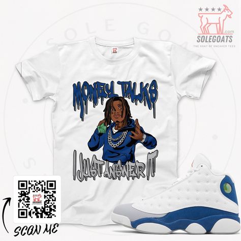 Jordan 13 French Blue Outfit, Grafic Tee Shirts, Jordan 13 French Blue, Sneaker Gift Ideas, Grafic Tees, Cute Nike Outfits, Teen Swag Outfits, Shirt Logo Design, Basketball Clothes