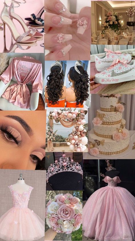 Sweet 15 Party Ideas Quinceanera Themes, Quinceanera Rose Gold Theme, Twin Quinceanera, 15 Themes Quinceanera, Pink Quinceanera Theme, Baby Pink Quinceanera Dresses, Chambelanes Outfits Quinceanera, Pink Quince Theme, Butterfly Quinceanera Theme