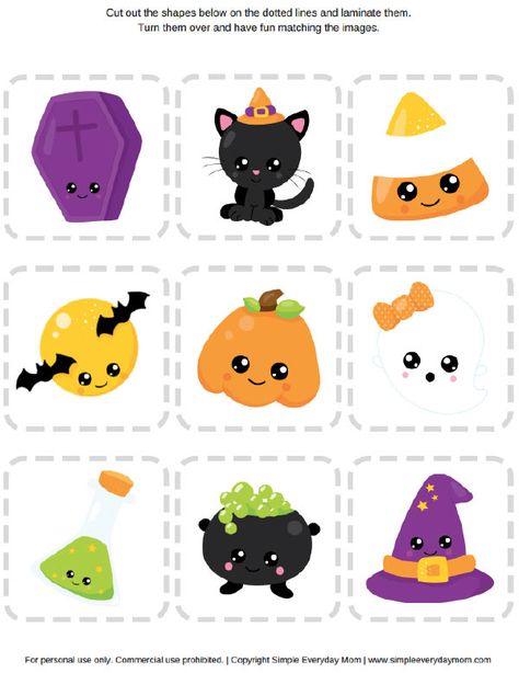 Halloween Matching Game Free printables Halloween Matching Activities, Halloween Patterns Preschool, Halloween Games For Toddlers Preschool, Halloween Memory Game Printable, Halloween Memory Game, Halloween Lesson Plans, Halloween Activity Sheets, Game For Preschoolers, Halloween Activities Preschool