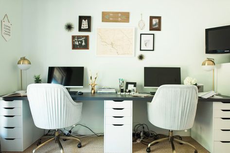 Office Space For Two People, Home Office For Two, Desk Spaces, Austin Interior Design, Office For Two, Artisan Lighting, Interior Studio, Funky Home, Urban Contemporary