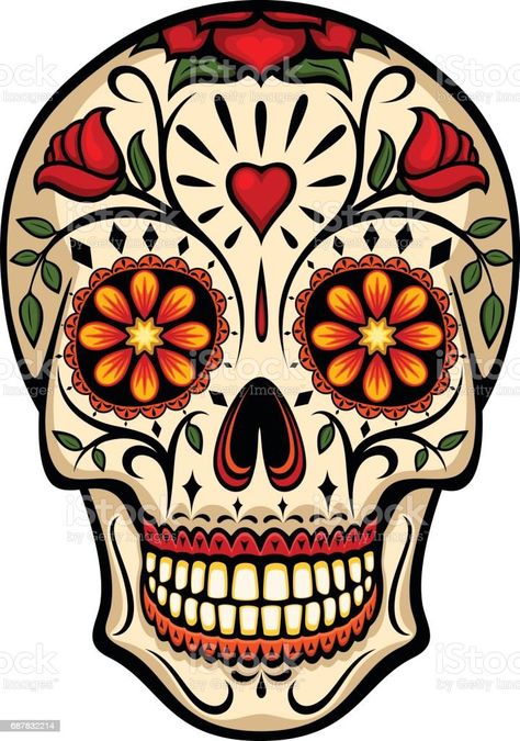 Res Tattoo, Skull Clip Art, Sugar Skull Images, Sugar Skull Drawing, Sugar Skull Painting, Den Mrtvých, Sugar Skull Artwork, Skull Sketch, Day Of The Dead Art