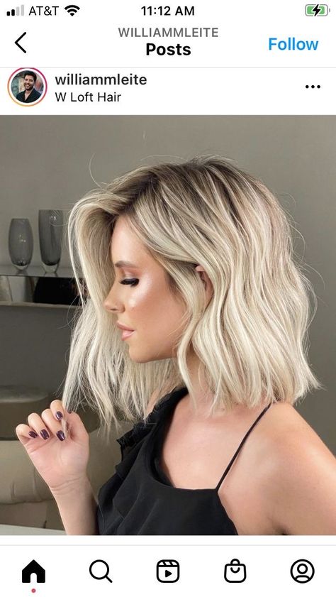 Long Bobs Haircuts 2023, Mod Length Blonde Hair, Short Blonde Smudge Root, Collet Bone Length Hair, Shoulder Length Hair With Blonde Balayage, Ice Blonde Balayage Short Hair, Textured Modern Bob, Shorter Blonde Hairstyles, Side Lob Haircut