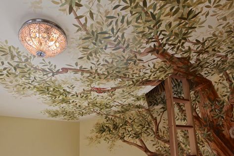 Tree Canopy Ceiling Mural, Magical Wall Mural, Mural Wall Art Forest, Nature Mural Bedroom, Fantasy Wardrobe Furniture, Mural Nature Painting, Painted Tree Wall Murals, Hand Painted Woodland Mural, Forest Wall Painting Ideas