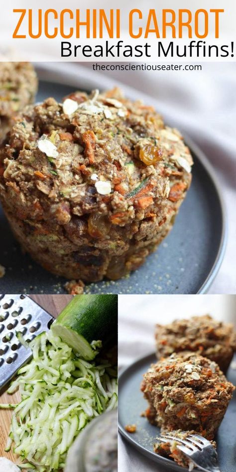 Carrot Breakfast Muffins, Carrot Breakfast, Oatmeal Breakfast Muffins, Vegetable Muffins, Carrot Zucchini Muffins, Zucchini Breakfast, Vegan Breads, Zucchini Carrot, Breakfast Vegetables