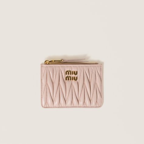 Powder Pink Matelassé Nappa Leather Card Holder | Miu Miu Miu Miu Logo, Leather Card Holder, Powder Pink, Pinterest Board, Card Holder Leather, Nappa Leather, Card Wallet, Three Dimensional, Miu Miu