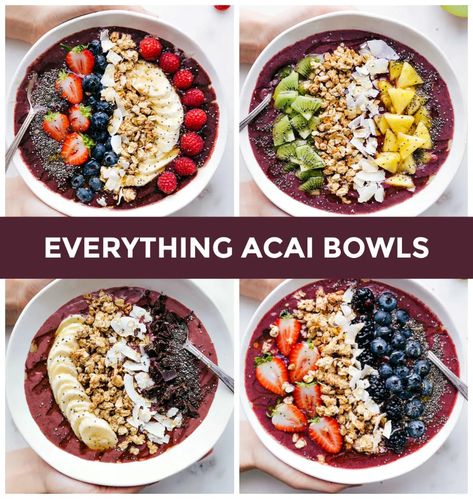 Acai Bowl (4 Delicious Recipes!) | Chelsea's Messy Apron Healthy Breakfast Acai Bowls, Açaí Bowl Recipe, Best Acai Bowl Recipe, Acai Bowl Recipes, Easy Acai Bowl, Acai Bowl Recipe Easy, Acai Recipes, Acai Bowl Recipe, Bowl Recipes Easy