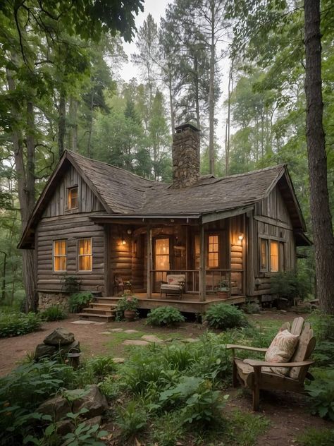 Small Cabin House, Unique Landscaping, Mountain Dream Homes, Woodland Retreat, Log Cabin Living, Patio Grande, Log Cabin Rustic, Permanent Vacation, Cabin Exterior