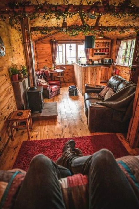 Dreaming of a warm and inviting tiny house? Check out these 15 rustic tiny house interior ideas that will make your small space feel like a cozy cabin retreat. From wooden accents to charming decor, click to explore all the inspiring designs! 🌲🏡✨ #GoTinySpace #RusticTinyHouse #Rustic Modern Cabin Aesthetic Interiors, Cabins In The Woods Interior, Rustic Tiny House Interior, Hunting Cabin Interior, Tiny Cabins Interiors, Reclaimed Wood Walls, Small Cabin Interiors, Rustic Tiny House, House Interior Ideas