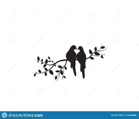 Couple Birds Drawing, Birds Kissing Drawing, Birds In Love Drawing, Couple Bird Tattoos, Bird On Branch Tattoo, Bird Branch Tattoo, Love Birds Tattoo, Groom Mehandi, Love Bird Tattoo