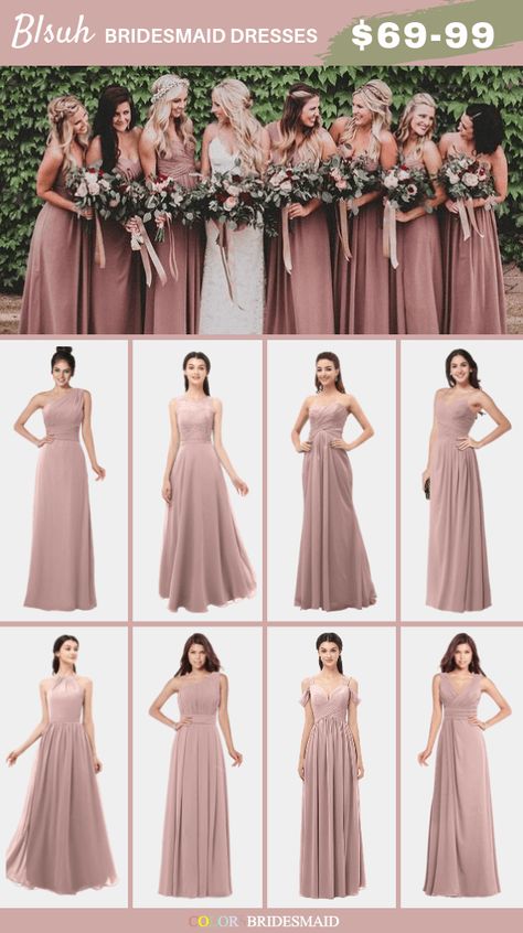 Blush pink bridesmaid dresses on sale $69-99, in 600+ custom-made styles and all sizes. It goes well with blush and burgundy bouquets with greenery. 150+colors, made to order, fast arrived, color sample available. #colsbm #bridesmaids #blushwedding #weddingideas #blushdress b1089 Green Spring Wedding, Blush Pink Bridesmaids, Blush Pink Bridesmaid Dresses, Neutral Bridesmaid Dresses, Sage Green Bridesmaid Dress, Rose Bridesmaid Dresses, Champagne Bridesmaid Dresses, Blush Bridesmaids, Blush Bridesmaid Dresses