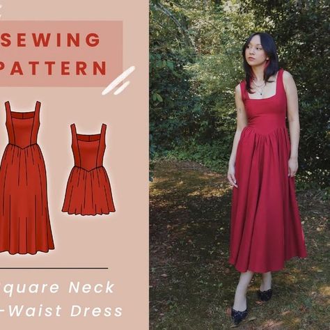 KianaBonolloDesigns - Etsy V Waist Dress Pattern, V Waist Dress, Square Neck Sewing Pattern, Formal Dress Sewing Patterns, Square Neck Dress Pattern, How To Sew Clothes, Wedding Dress Sewing Pattern, Free Dress Pattern, Dress Video