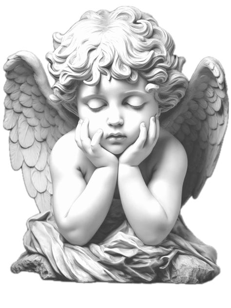 Cherub Tattoo Designs For Men, Baby Cherub Tattoo Design, Statue Face Tattoo, Angel Statue Tattoo Design, Cute Angel Drawing, Baby Angel Tattoo Designs, Baby Angel Statue, Cherub Drawing, Cholo Tattoo