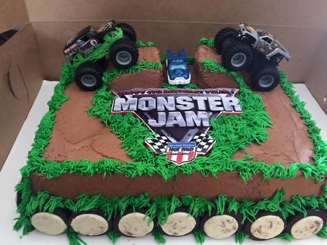 Monster Jam Birthday Cake Diy, Monster Jam Birthday Cake Boys, Monster Jam Sheet Cake, Monster Jam Birthday Cake Ideas, Dirt Birthday Cake, Monster Jam Cakes For Boys, Monster Truck Sheet Cake, Grave Digger Birthday Cake, Monster Truck Cakes For Boys