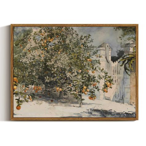 PRICES MAY VARY. Orange Tree Entrance Vintage Art: Welcome guests with the timeless beauty of our Vintage Art featuring an Orange Tree at the entrance, setting a warm and inviting tone with the nostalgic appeal of classic botanical illustrations. High-Quality Craftsmanship: Each piece is expertly crafted and framed to perfection, ensuring lasting quality and durability. Versatile Decor: Whether you want to create a serene oasis in your bedroom or add a touch of sophistication to your living room Mediterranean Artwork, Orange Trees, Retro Kunst, Nostalgic Art, Garden Painting, Orange Tree, Watercolor Trees, Art Antique, Vintage Landscape