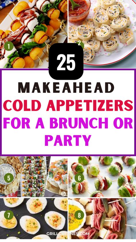 Prepare stress-free with these Make Ahead Cold Appetizers for your next potluck or lunch party! Perfect for any gathering, these easy and delicious recipes can be prepared in advance, leaving you more time to enjoy the event. From refreshing salads to bite-sized finger foods, these cold appetizers are sure to impress your guests.Easy Sides For Party, Healthy Brunch Appetizers Sides For Party, Appetizers For Potluck, Easy Brunch Appetizers, Make Ahead Cold Appetizers, Brunch Finger Foods, Cold Party Appetizers, Finger Appetizers, Cold Appetizers Easy, Italian Appetizers Easy