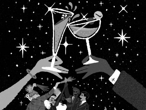 Retro New Years Eve Cocktails by Lisa Quine on Dribbble Retro New Years Eve, New Years Eve Cocktails, Retro New Years, New Year's Eve Flyer, Christmas Graphic Design, New Year Illustration, New Year Postcard, Graphic Design Cards, Happy New Year Cards