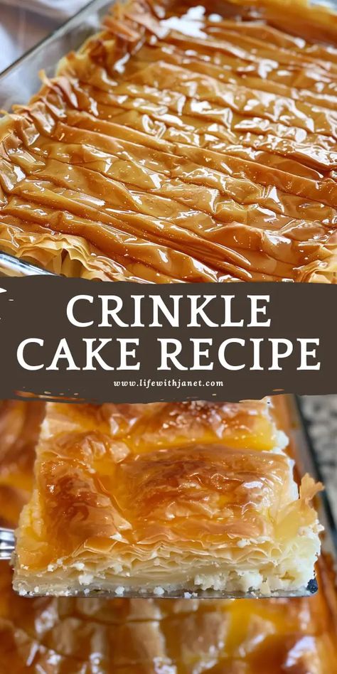 Crinkle Cake Greek Phyllo Desserts, Custard Crinkle Cake, Phyllo Crinkle Custard, Philo Crinkle Cake, Crinkle Cake Pioneer Woman, Phyllo Dough Cake, Phyllo Cake Recipe, Phyllo Dough Crinkle Cake, Phyllo Crinkle Cake