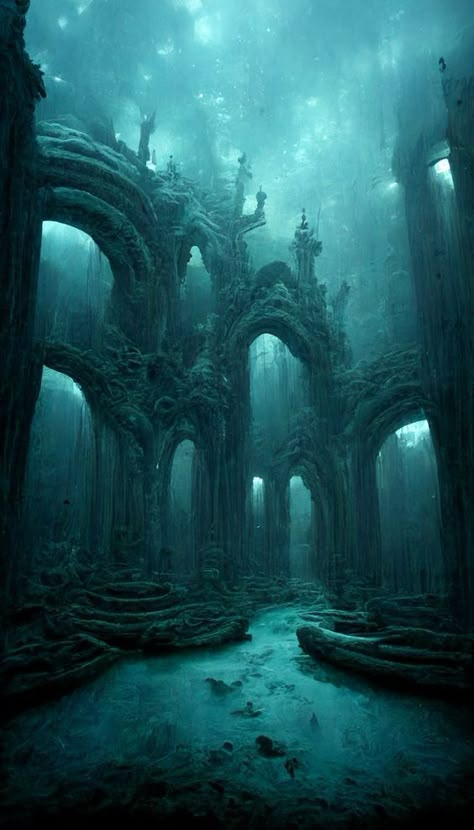 Lost City Of Atlantis, Underwater City, Water Aesthetic, Mermaid Aesthetic, Dark World, Sea Witch, Ocean Vibes, Fantasy Places, Fantasy Art Landscapes