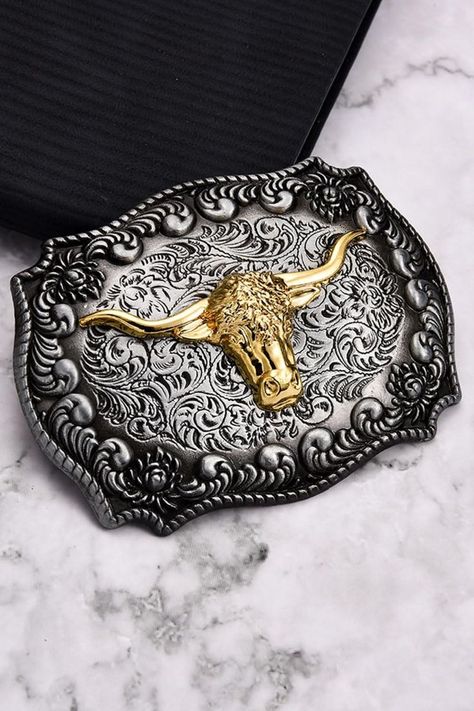 The belt buckle is constructed of high quality finished zinc alloy, which is incredibly solid and durable, as well as having an amazing texture and being eye-catching. #western #cowboy #belt_buckle #long_horn_bull Western Buckles, Running Horses, Vintage Belt Buckles, Western Belts, Western Cowboy, Zinc Alloy, Belt Buckles, Cowboy, Buckle