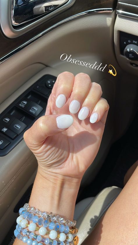 Milky White Gel Nails Color, Pale White Nails Acrylic, Milky White Squoval Nails, Kiara Sky Milky White, Creamy White Nails Acrylic, Milky White Nail Color, Creamy White Nail Polish, Almond Color Nails, White Dipped Nails