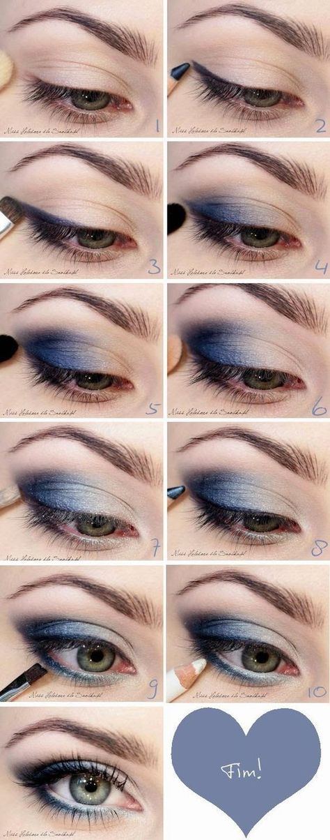 Graduation Makeup Tutorial, Smokey Eyes Tutorial, Make Up Mata, Smoky Eye Makeup Tutorial, Makeup App, Blue Smokey Eye, Bentuk Alis, Blue Makeup Looks, Mekap Mata