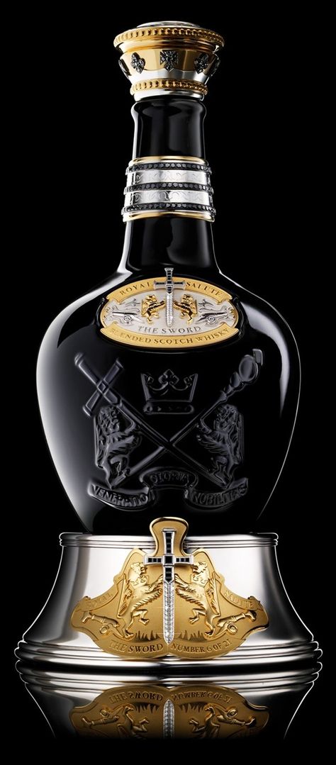 Tribute to Honor was blended from some of Royal Salute’s oldest whiskies – all age 45 years and up – and comes presented in a bejeweled bottle crafted by the world’s oldest jeweller to royalty, Garrard. / Tribute to Honor fue creado por casi 45 mezclas antiguas de distintos whiskies (todos con más de 45 años). La botella es presentada y hecha por uno de los joyeros más milenarios y destacados de las casas reales, Garrard. Alcohol Collection, Royal Salute, Whisky Bottle, Alcohol Bottles, Cigars And Whiskey, Scotch Whiskey, Wine And Liquor, Liquor Bottles, Bourbon Whiskey