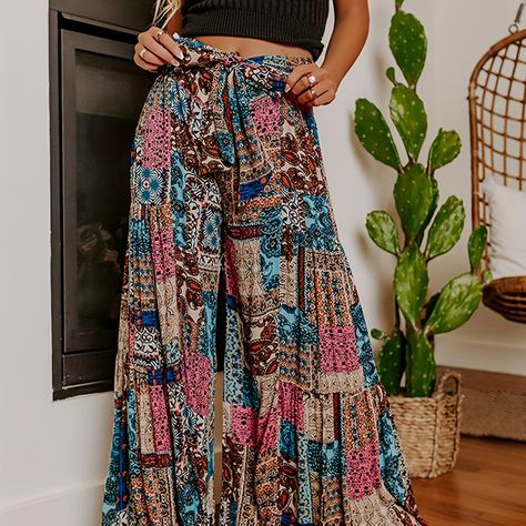 Boho Pants Pattern, Boho Queen, Paisley Pants, Summer Pants Women, Boho Jumpsuit, Boho Paisley, Boho Clothes, Casual Wide Leg Pants, Printed Wide Leg Pants