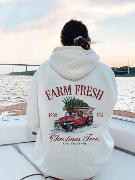 Farm Fresh Hoodie, Cozy Fall Christmas Hoodie, Christmas Hooded Sweatshirt, Cute Aesthetic Christmas Truck Hoodie, Words On Back🚜 Really Cold Winter Outfits, Christmas Hoodies Design, Fresh Hoodie, Christmas Tree Hoodie, Granola Girl Aesthetic, Fresh Christmas Trees, Hoodie Cozy, Aesthetic Hoodie, Aesthetic Christmas