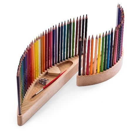 Pencils Holder, Colored Pencil Holder, Rangement Art, Diy Lazy Susan, Wood Pencil Holder, Painter Gifts, Wooden Pen Holder, Pencil Organizer, Wooden Pencil