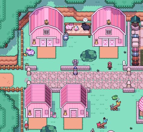 Pastel Pink Barns and Coops at Fields of Mistria Nexus - Mods and community Pink And Black Minecraft House, Pink Modern House Minecraft, Acnh Pink And Black Island, Stardew Valley Pink House, Pink Stardew Valley, Fae Farm, Fields Of Mistria, Field Of Mistria Farm Layout, Fields Of Mistria Layout Farm