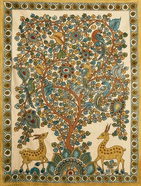 Tree Of Life Indian Folk Art, Kalpvruksh Tree Art, Kalpavruksh Tree Painting, Tree Of Life Painting, Gond Painting, Mughal Art Paintings, Kalamkari Painting, Mughal Art, Tree Of Life Art